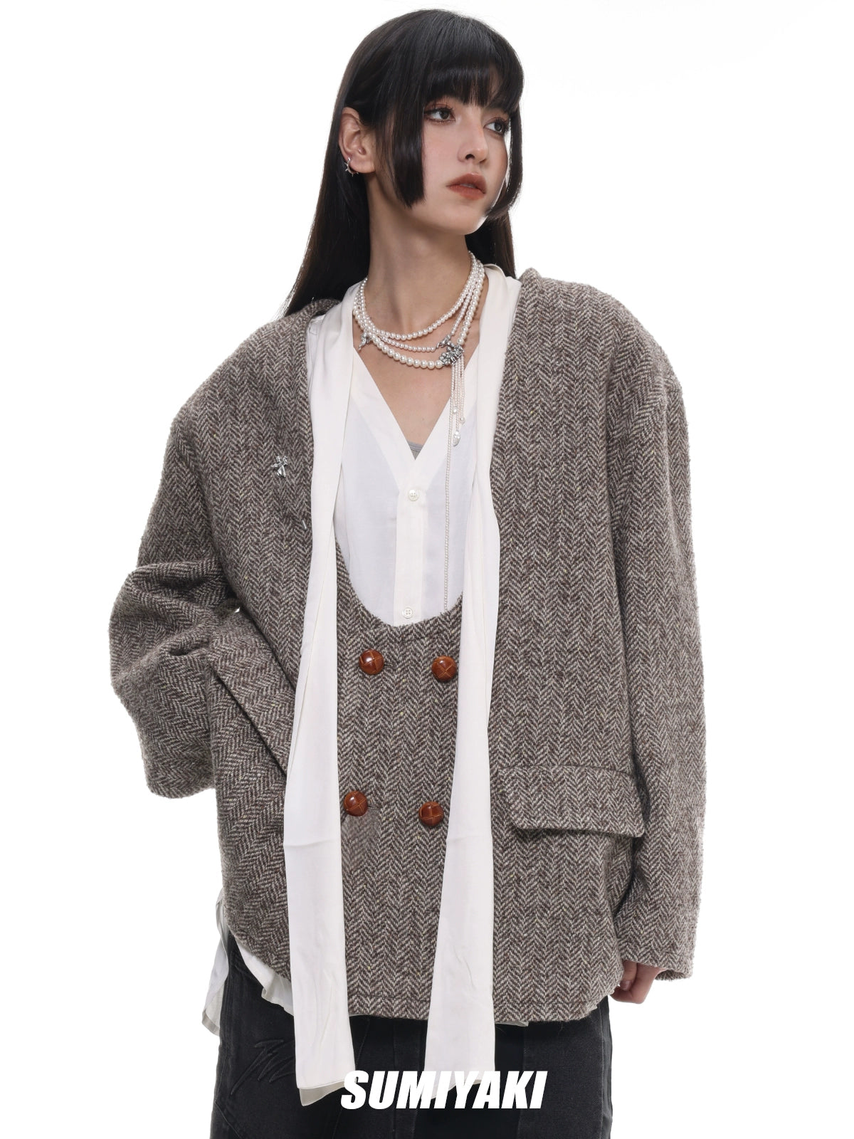SUMIYAKI Vintage Maillard Pearl Multi-layer Necklace