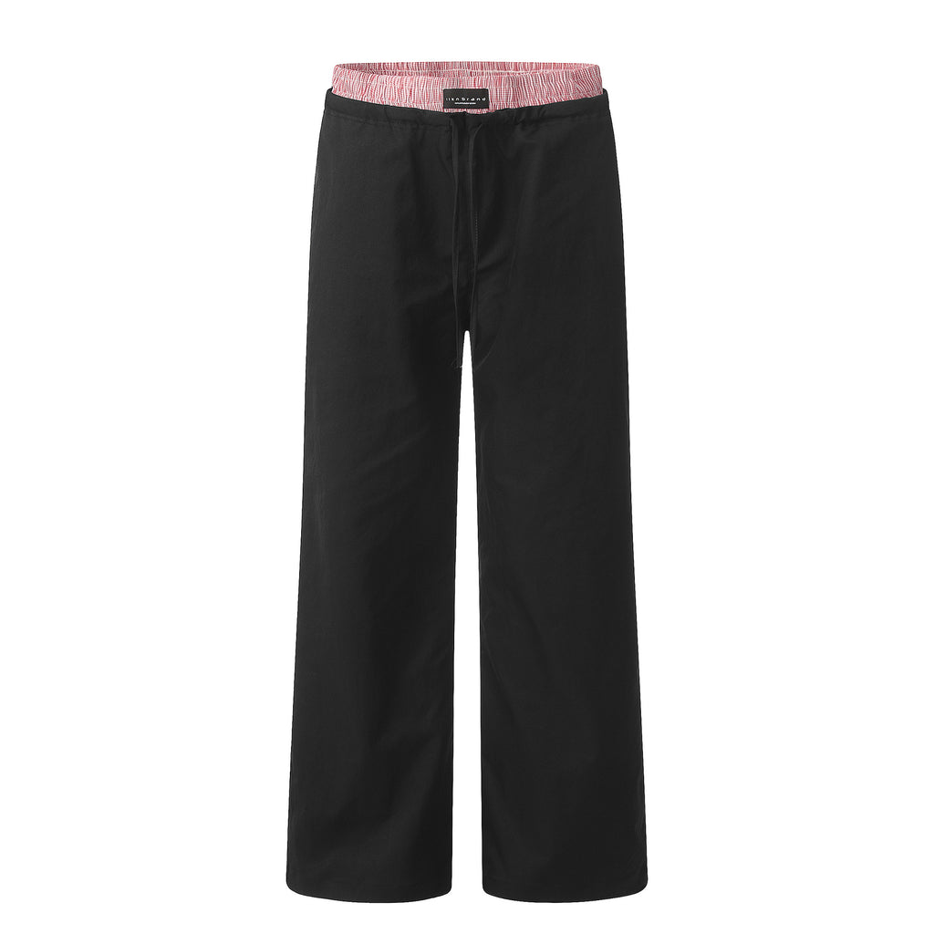 11KN double waist splicing side pocket wide leg straight Pants