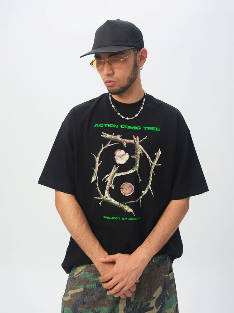 ComicTree Gossip Branch Letter Round Neck Tee