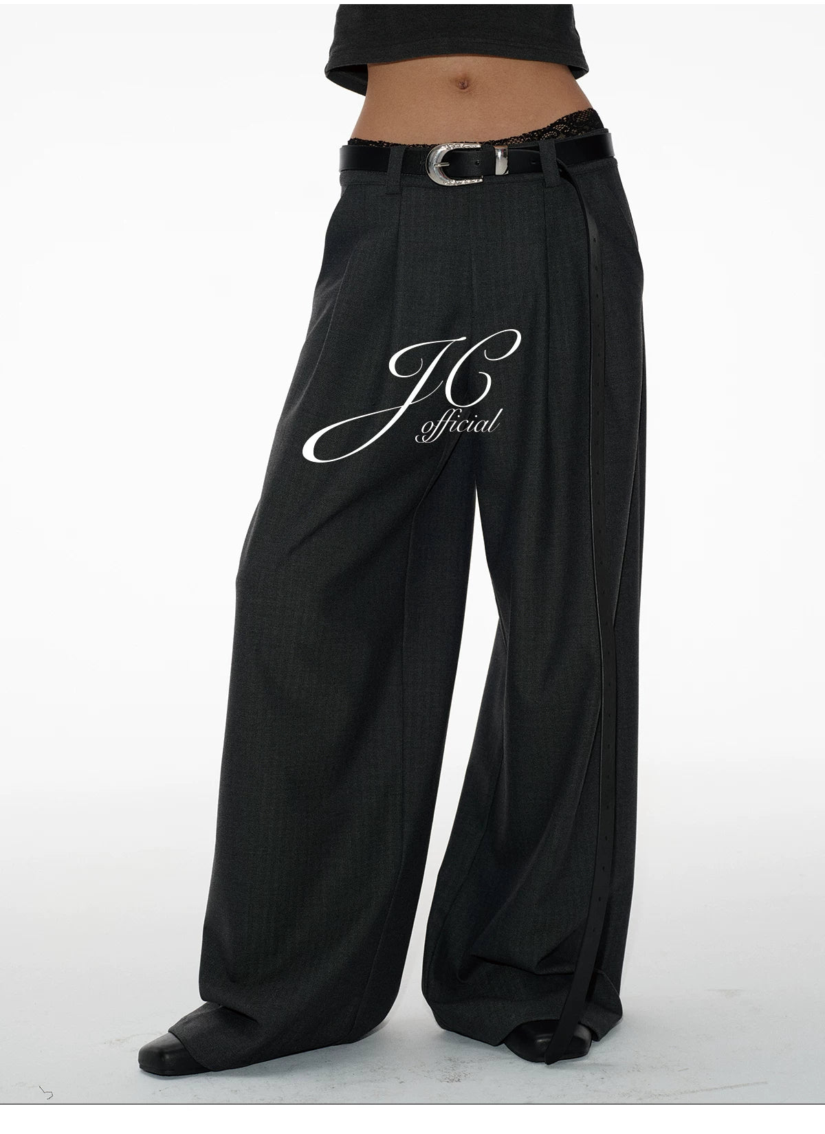 JCAESAR Herringbone Double-pleated Casual Straight-leg Pants