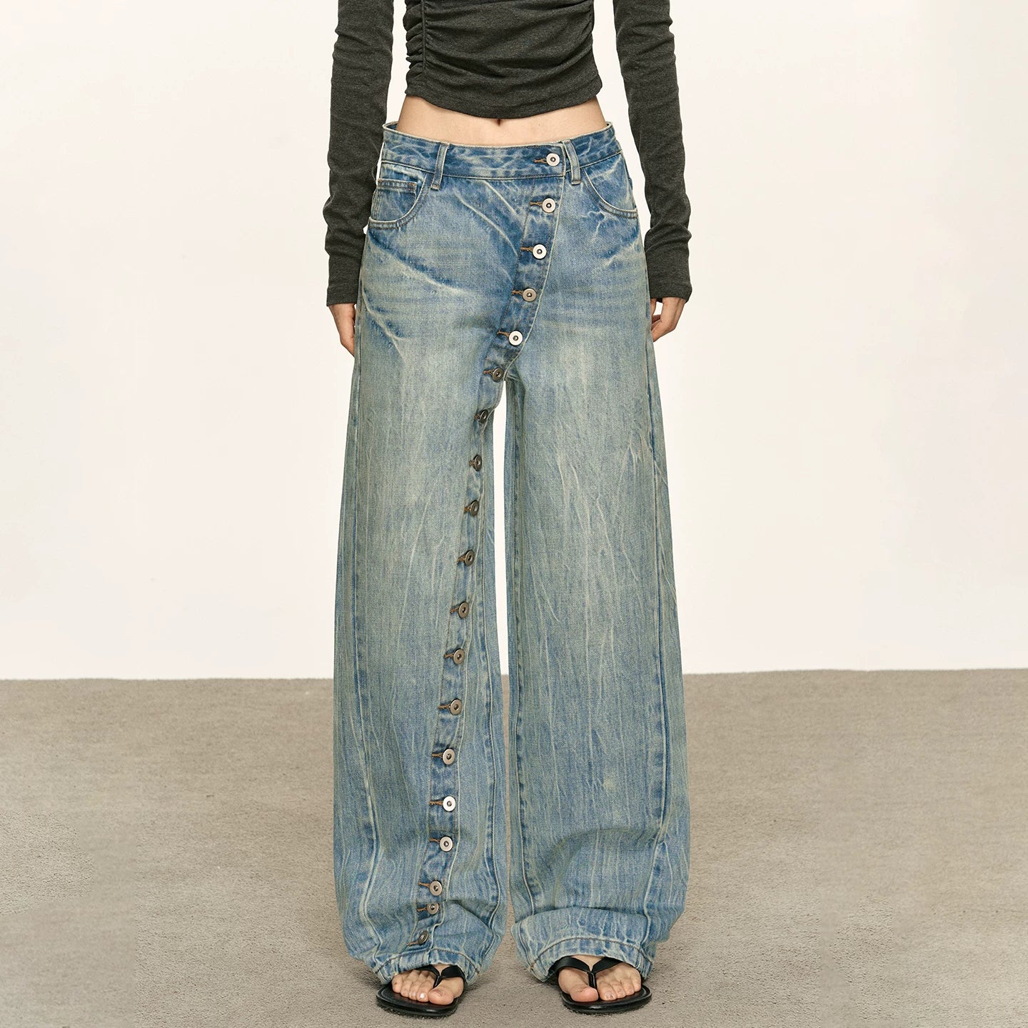 Anna Aneae Design Slanted Placket Multi-button Jeans