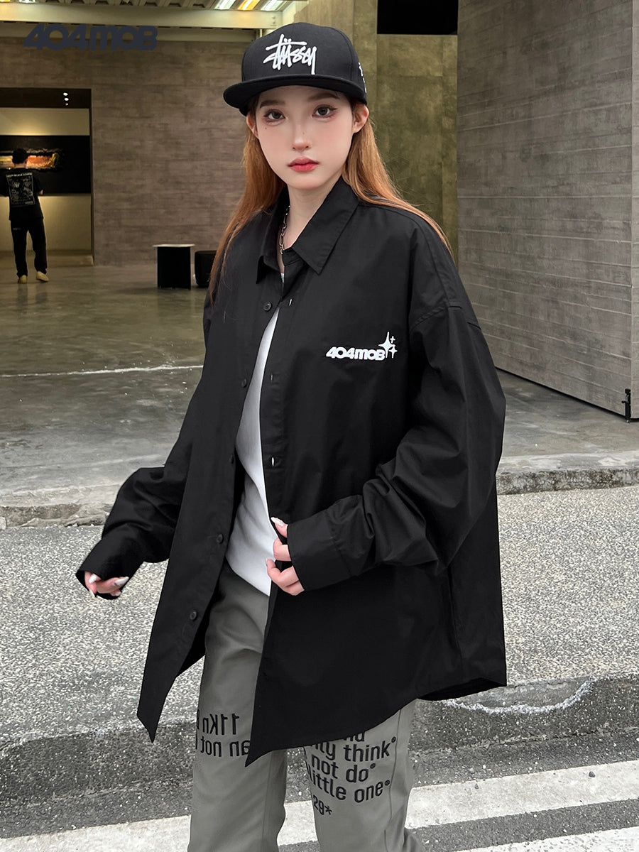 404MOB Embroidery Contrast Color Long Sleeve Shirt