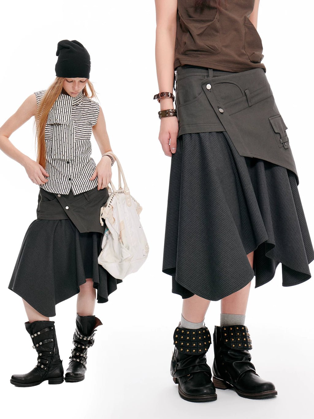 JIKOO Asymmetrical Tooling Splicing and Cutting Skirt