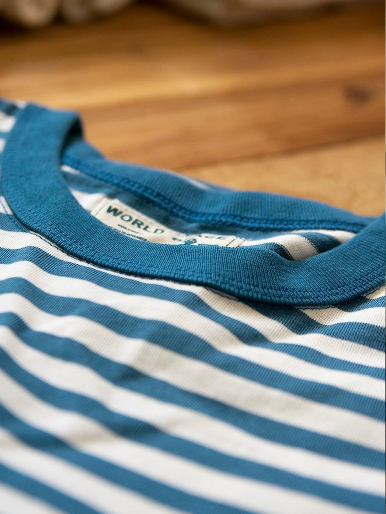 PrintAce Retro Denim Blue Striped Loose Tee