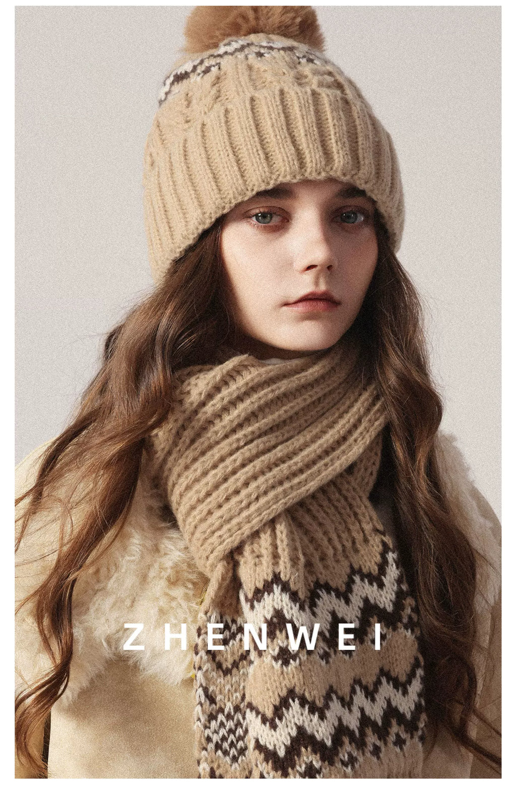 ZHENWEI Fair Island Style Scarf Hat Two-piece Set