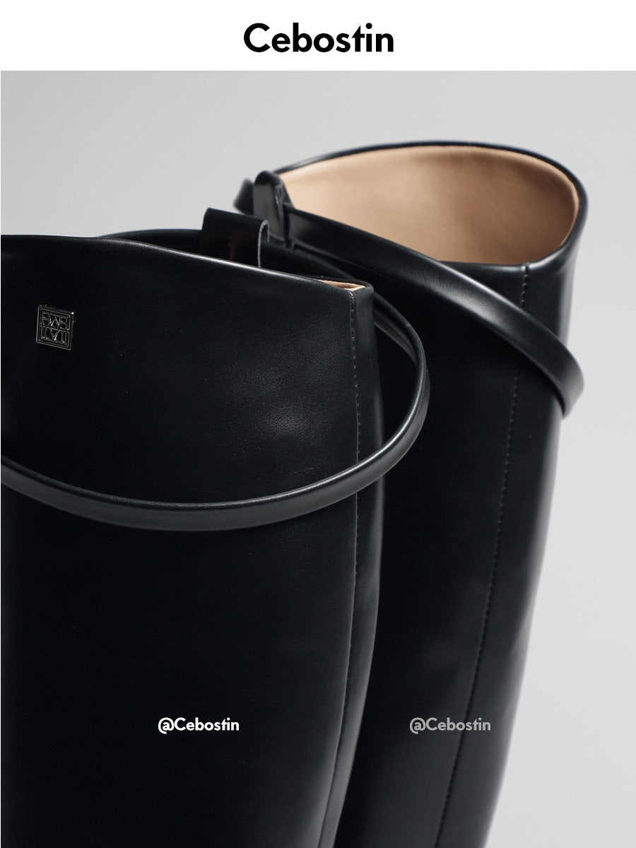 Cebostin Square Head Oblique Mouth 3cm Heightening Version Tall Boots