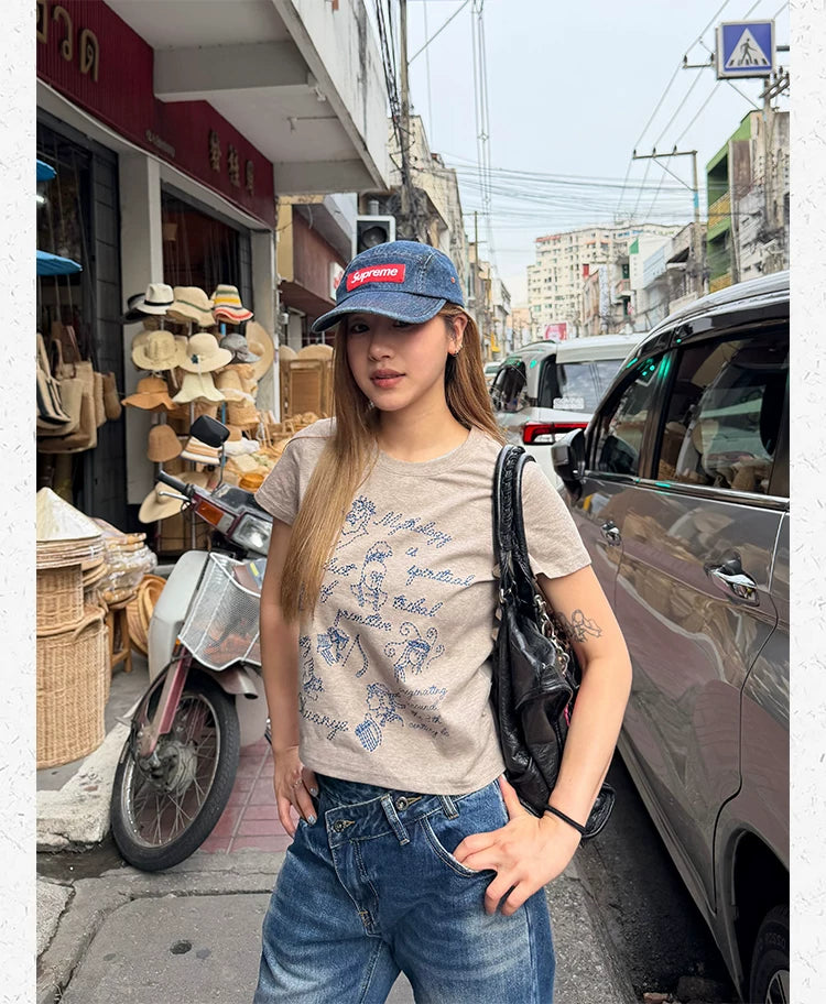 CCYE Embroidered Shoulder Short Versatile Tee