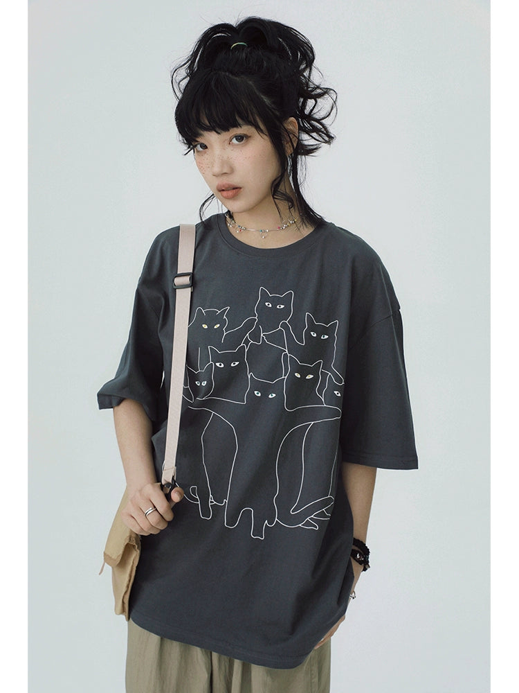STILLYOU Funny Cat Photo POSE Printed Tee