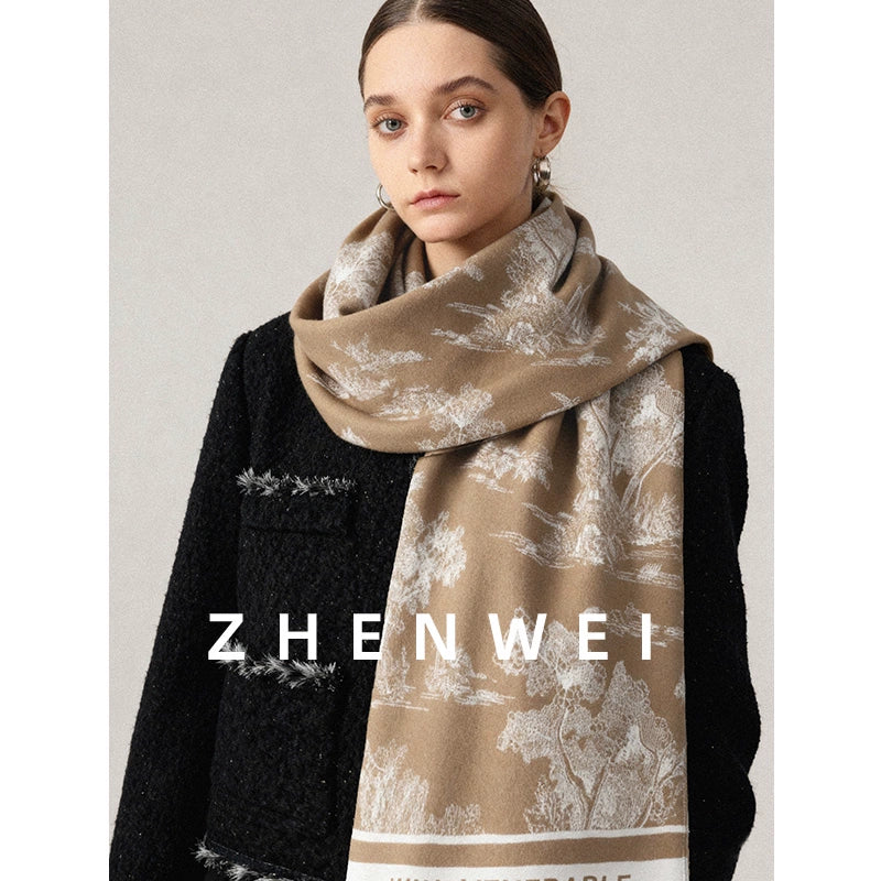 ZHENWEI Ink Painting Double-sided Scarf