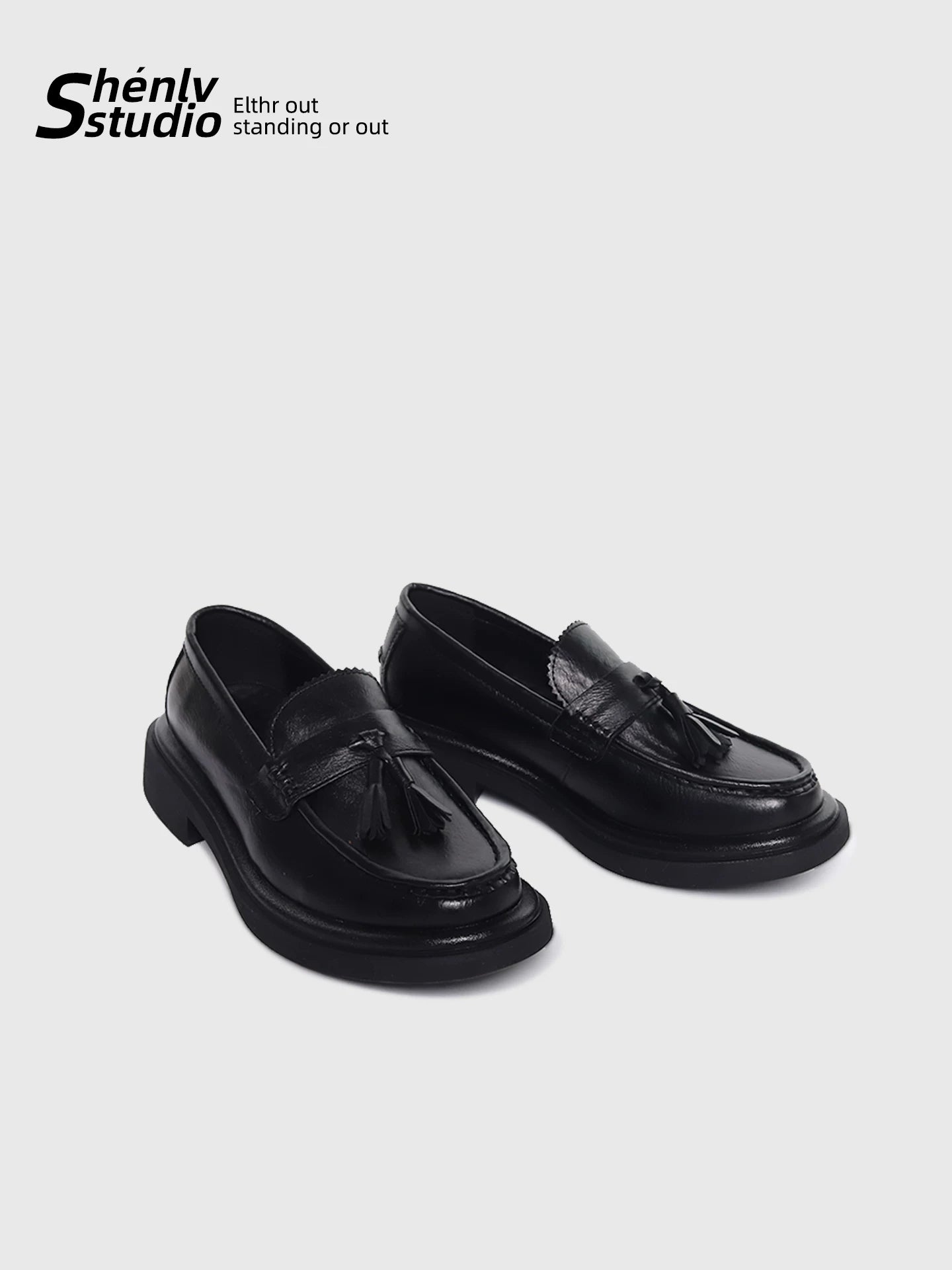 SHENLV STUDIO Fringed One-pedal Casual Thick-soled Heightening Leather Shoes