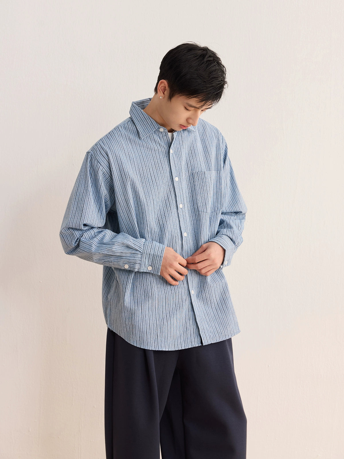 CARPEM Loose Simple Striped Retro Long Sleeve Shirt