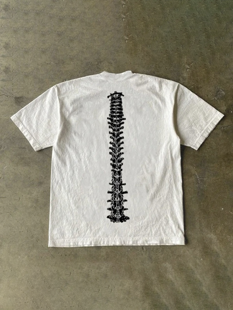 UPUPXIA Retro Skeleton Print Loose Tee