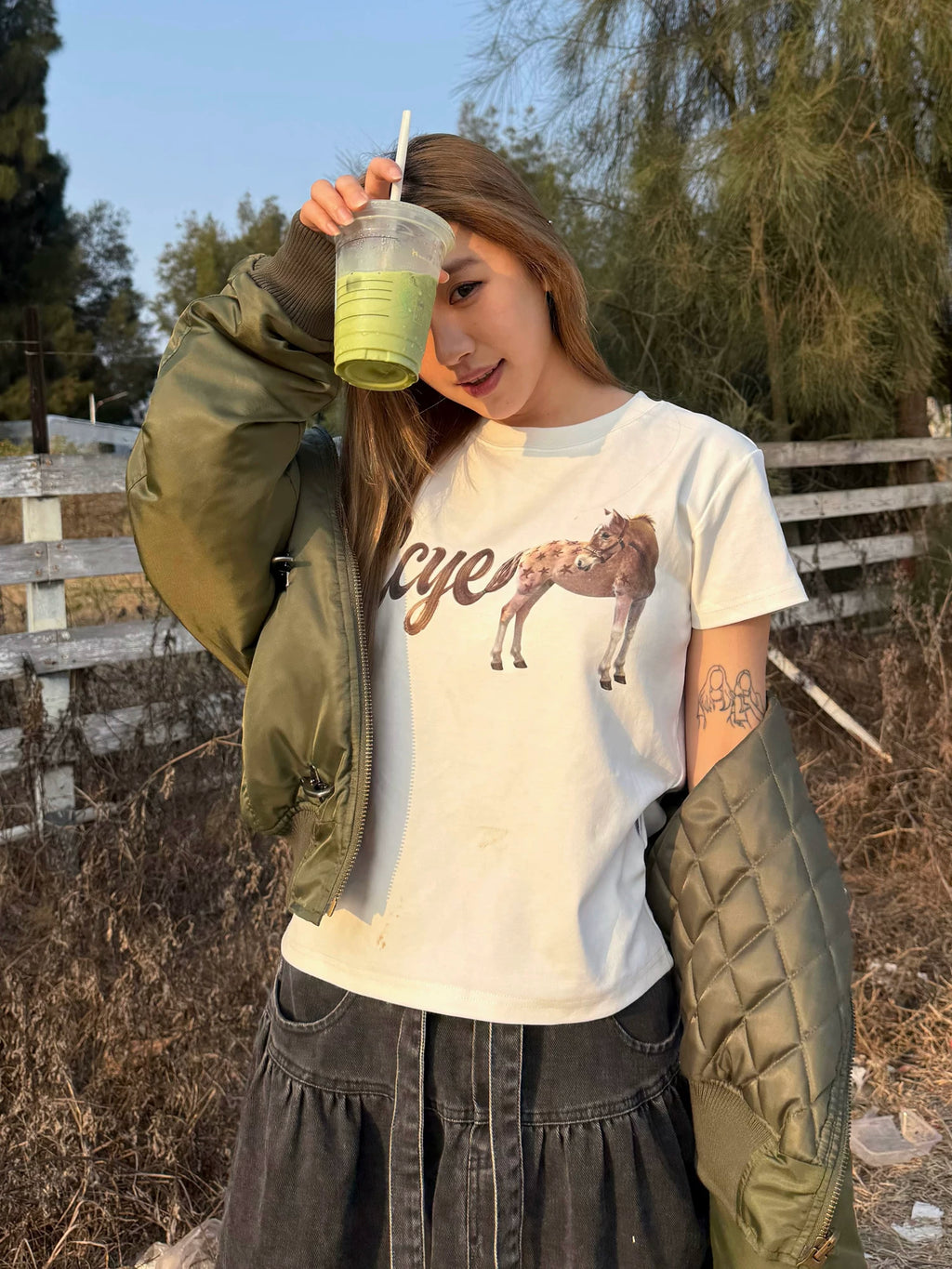 CCYE Front Shoulder Slightly Loose Round Neck Tee