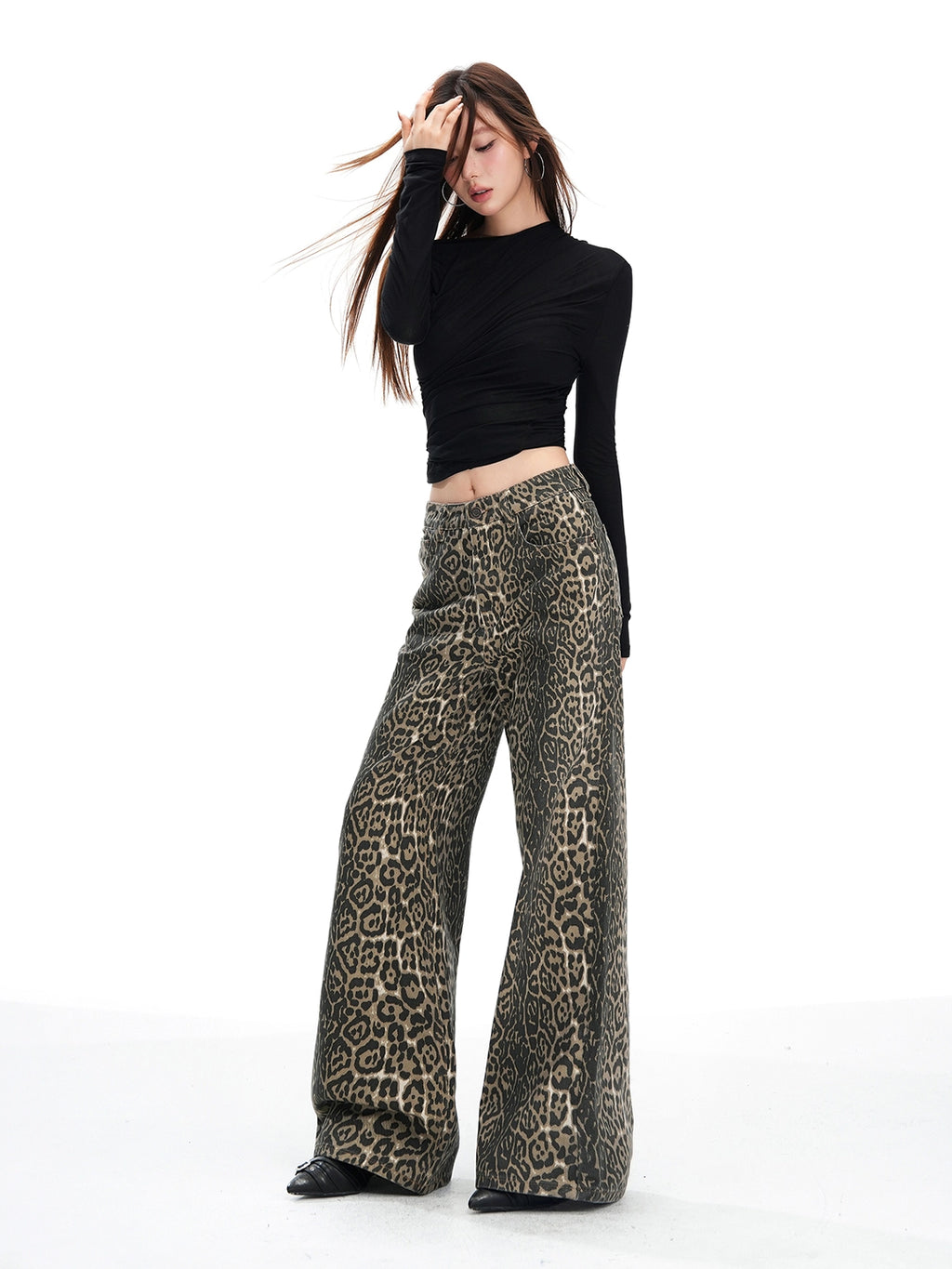 KPSR Retro Leopard Print Low-rise Flared Pants