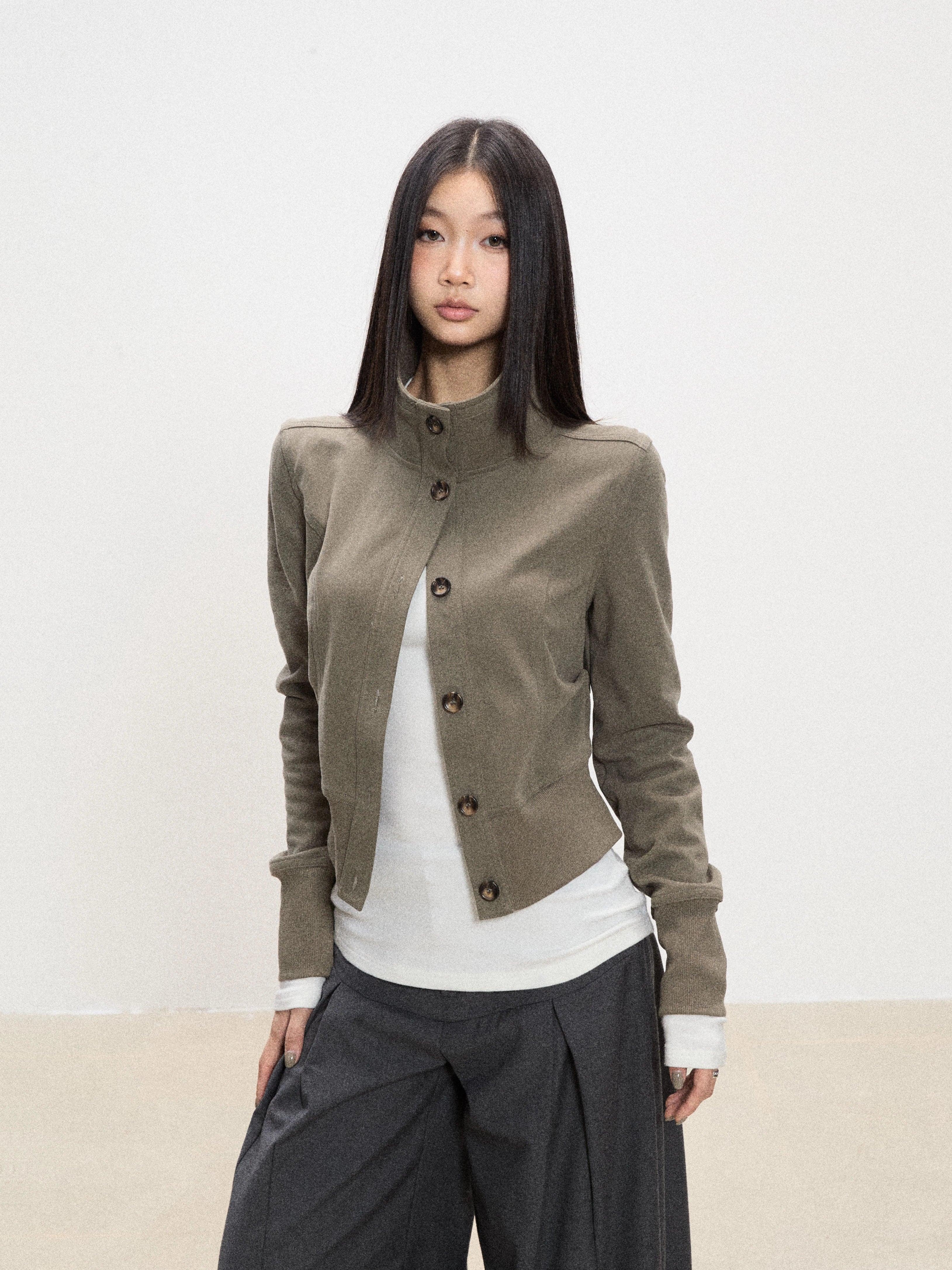 WITHMIN Slim Short Casual Versatile High Neck Long Sleeve