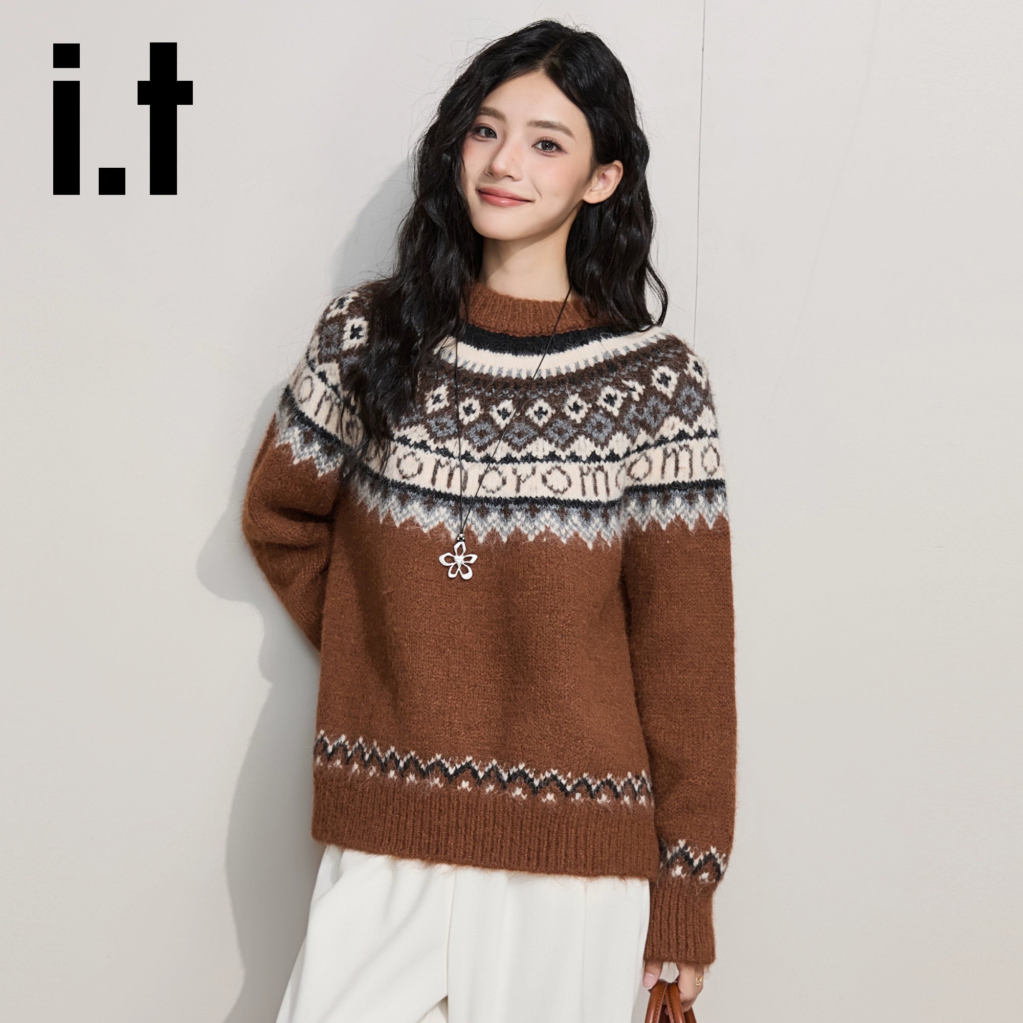 IT: CHOCOOLATE Vintage Contrast Lazy Knitted Bottom Shirt