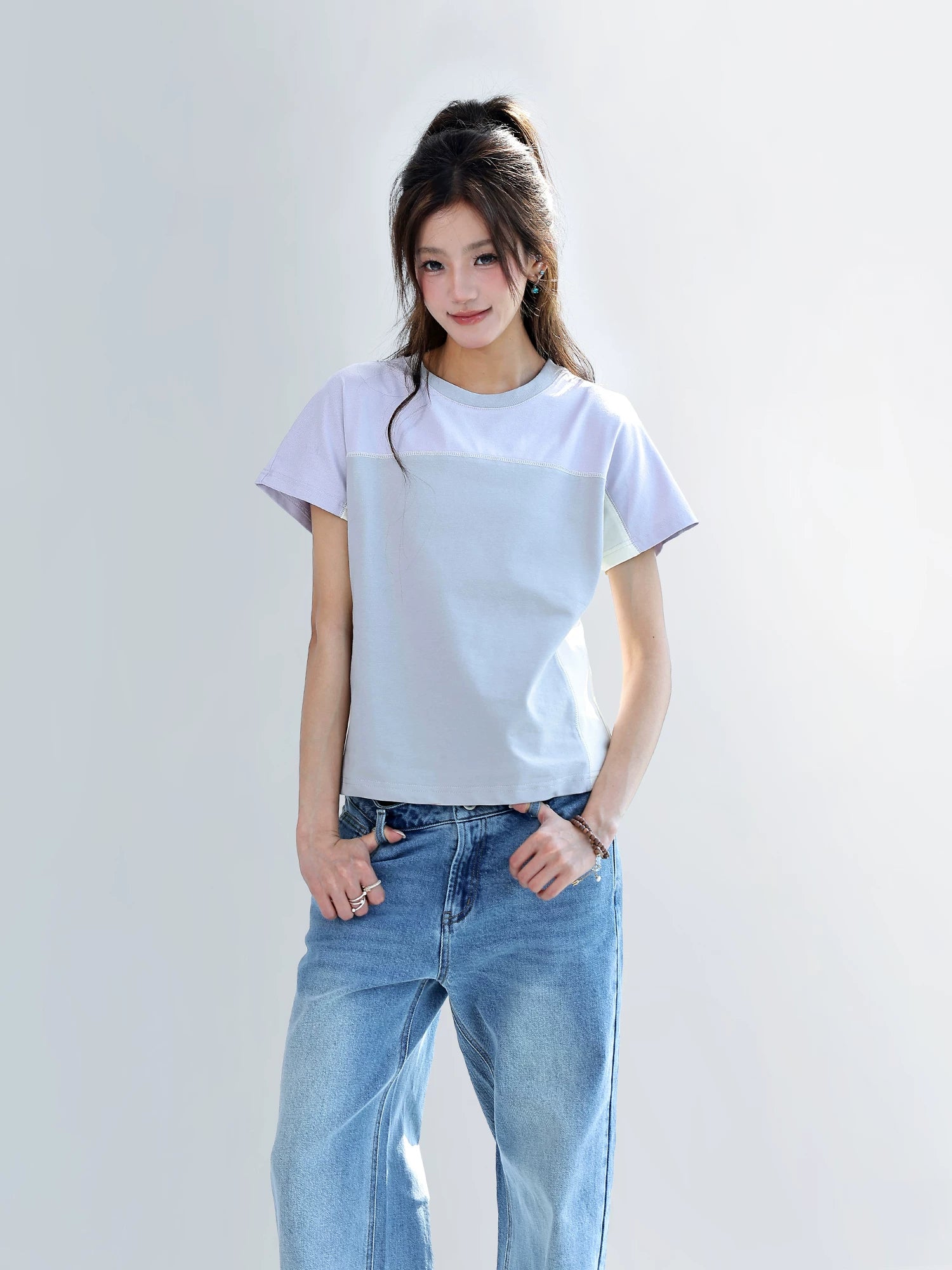 CHANT2nd Contrasting Color Splicing Casual Tee