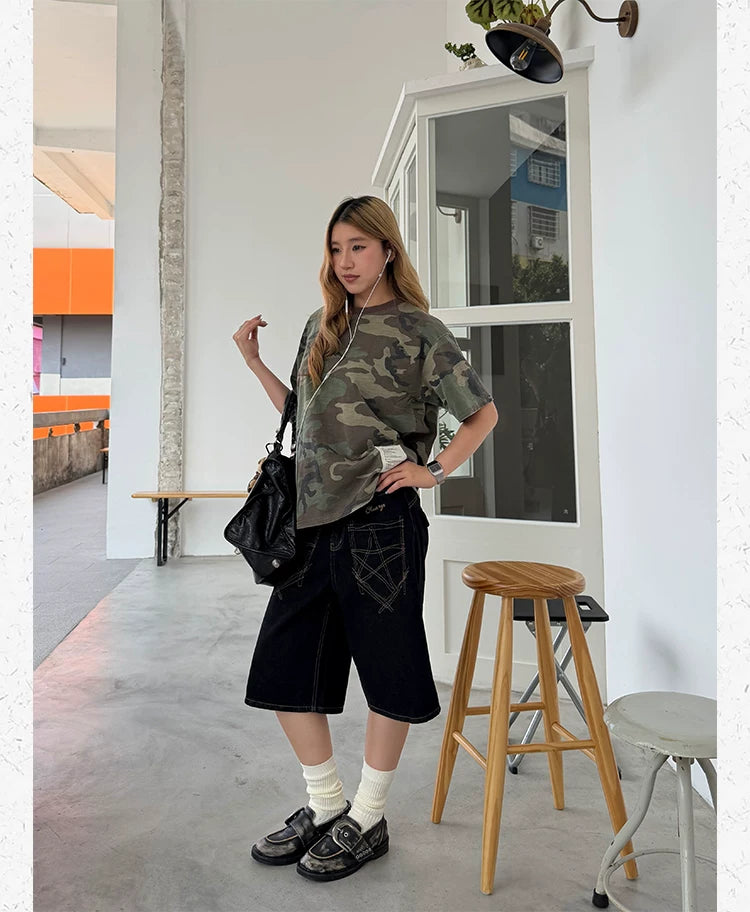 CCYE Wide-leg Denim Seven-point Knee Shorts
