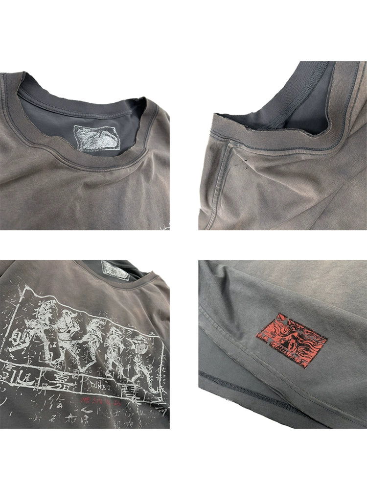 WANNA LAB Wash and Do Old Damage Spray Horse Willow Vintage Tee