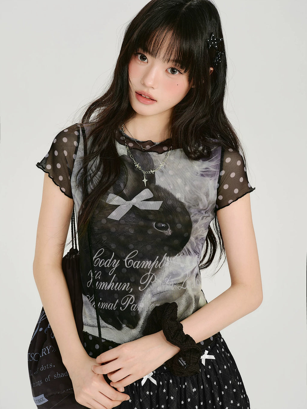 Girlyhalo Retro Mesh Polka Dot Slim Tee