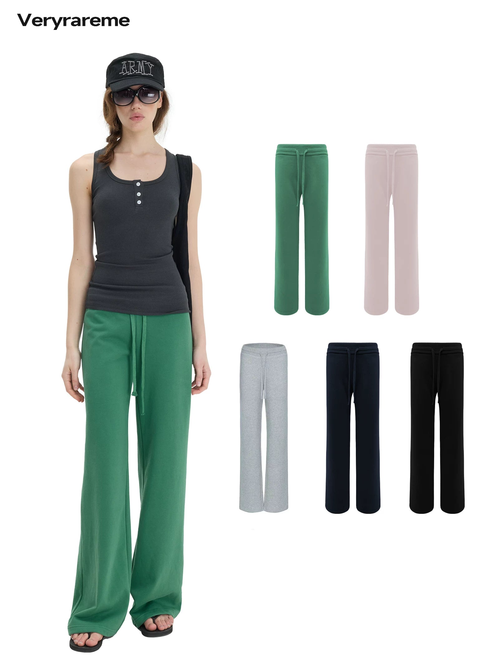Veryrareme Low Waist Threaded Waist Drawstring Sweatpants