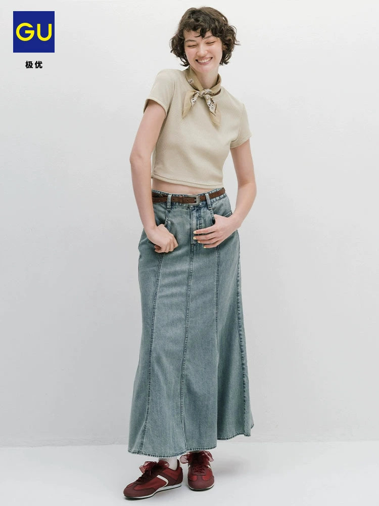 GU Light Denim Horn Fishtail Skirt