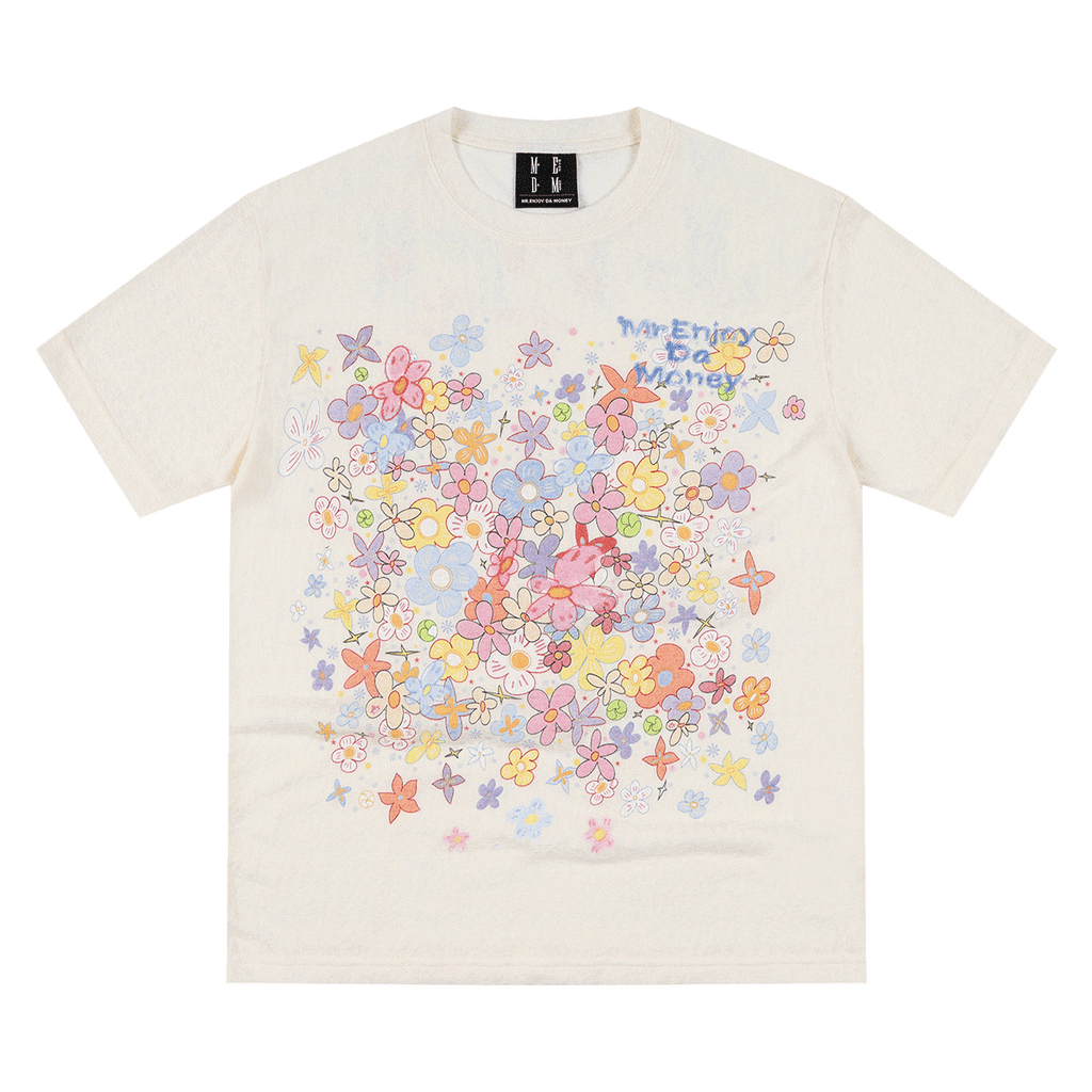 MEDM Flower Print Color Yarn Casual Loose Tee