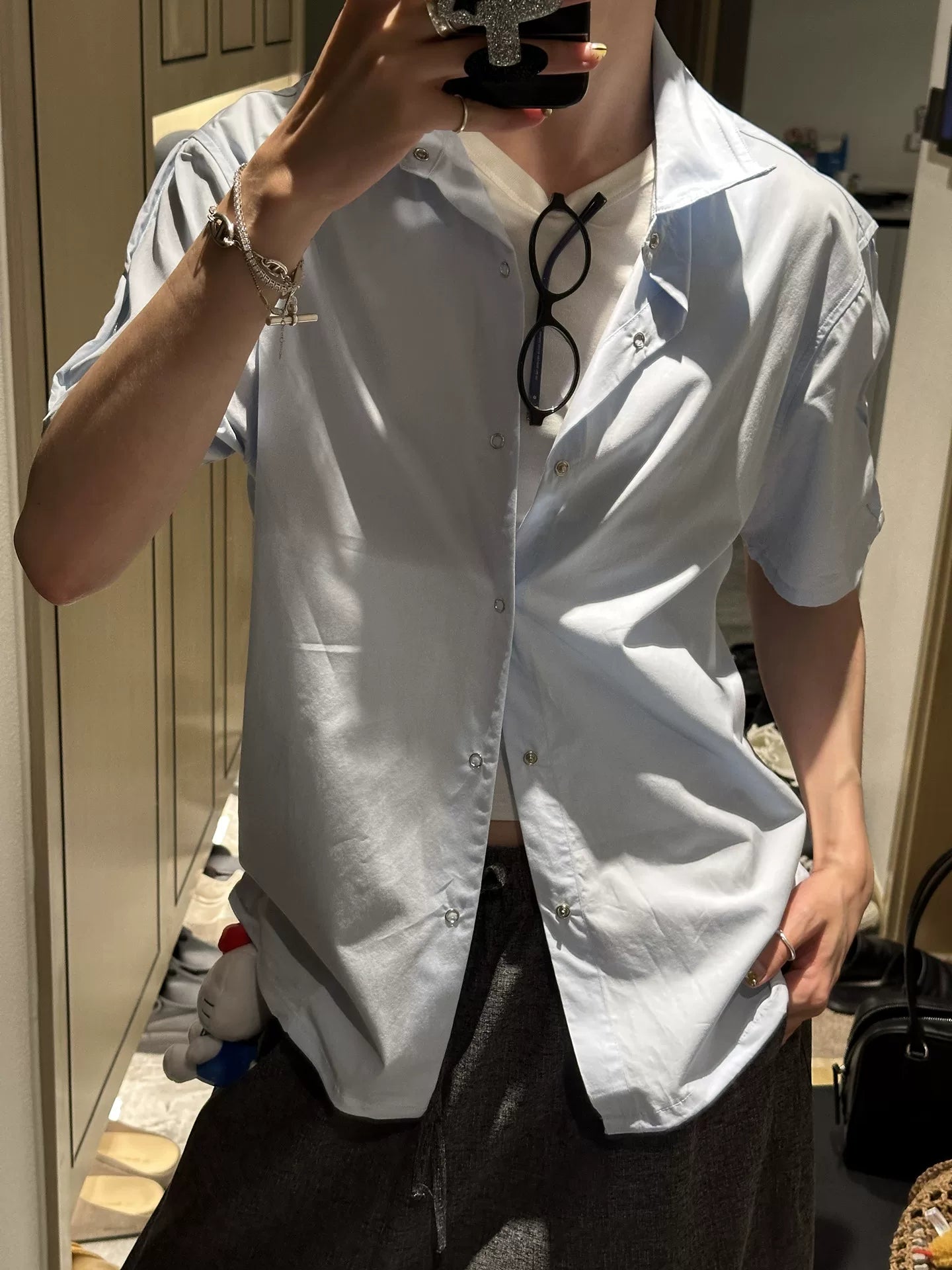 Borrowed Project Casual Square Neck Short Sleeve Shirt