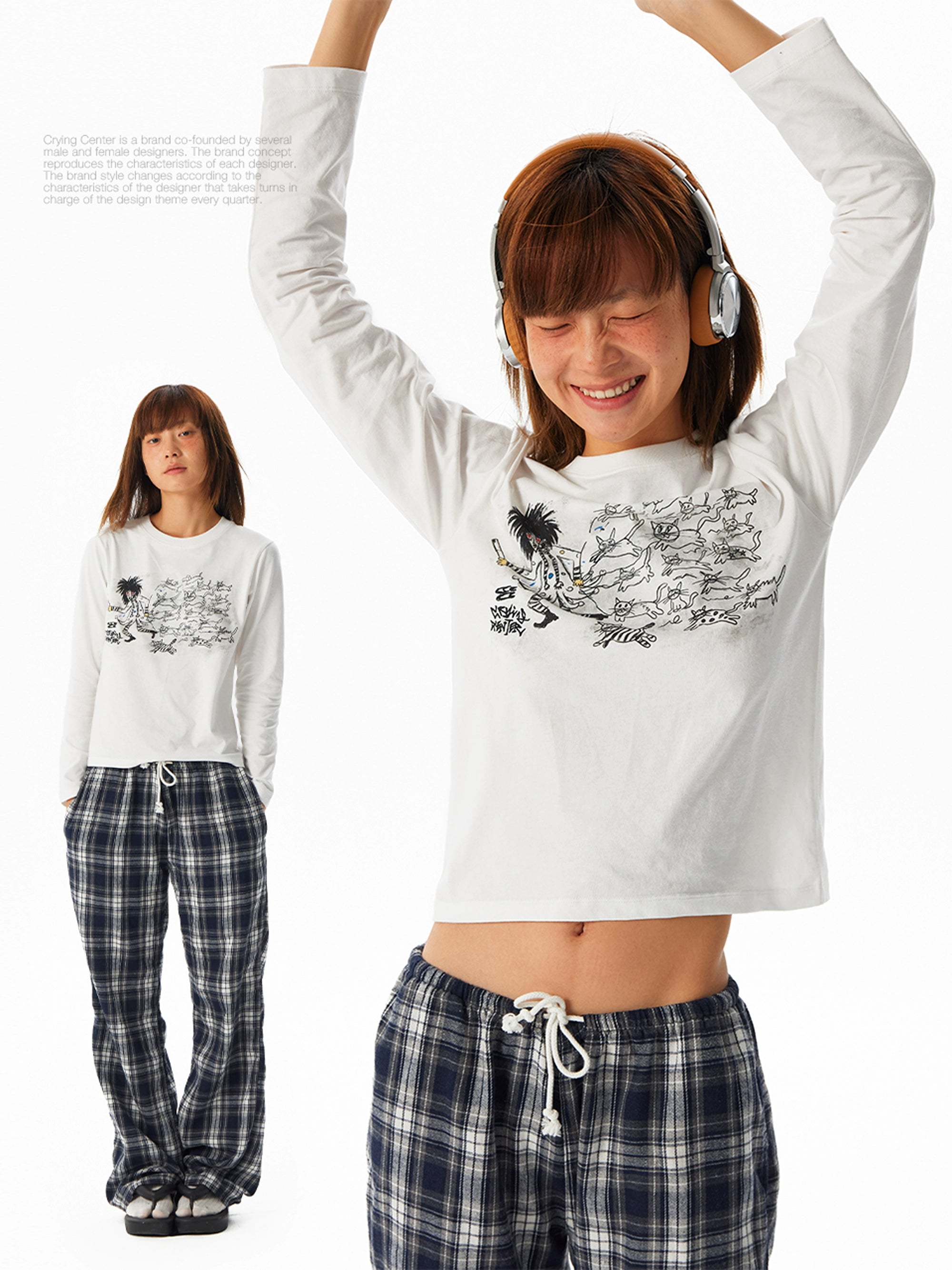 CryingCenter Kitten Relay Hand Painted Front Shoulder Slim Long Sleeve