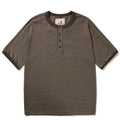 PrintAce Splicing Four-button Henry Collar Striped Loose Tee