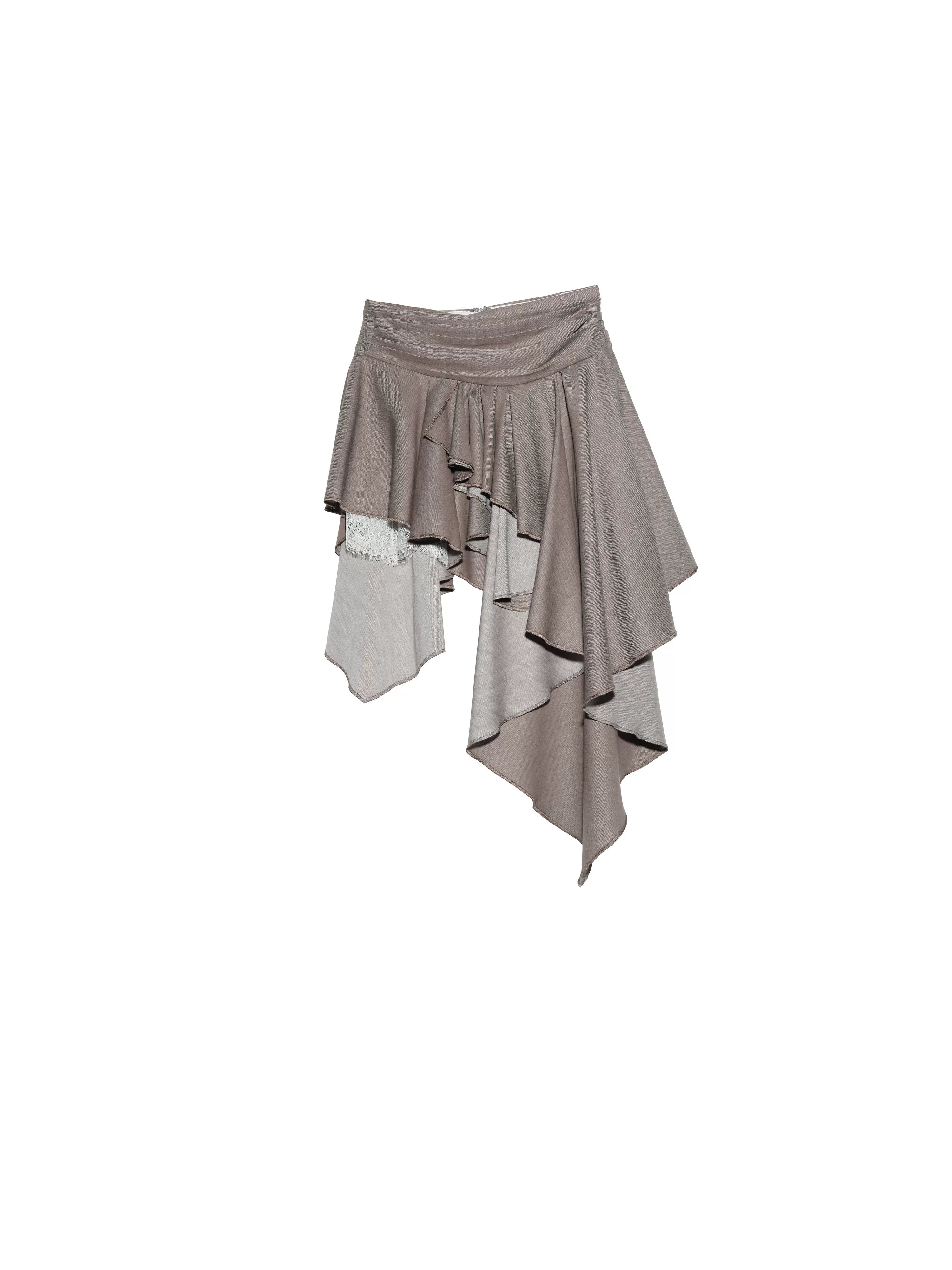 JNYLON Vintage Lace Stitching Asymmetrical Skirt