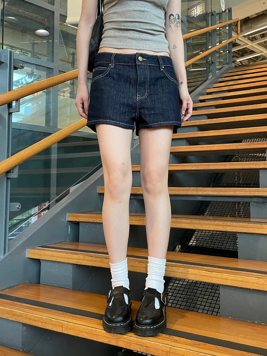 MMBBT Polka Dot Embroidered Denim Shorts