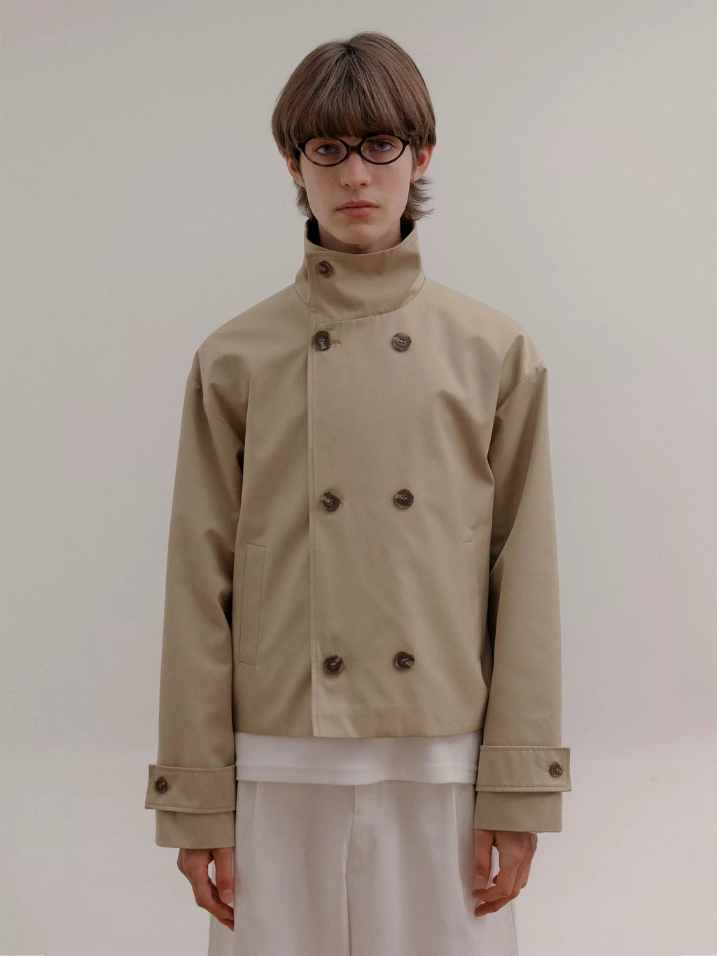 COLN Double-breasted Short Trench Coat