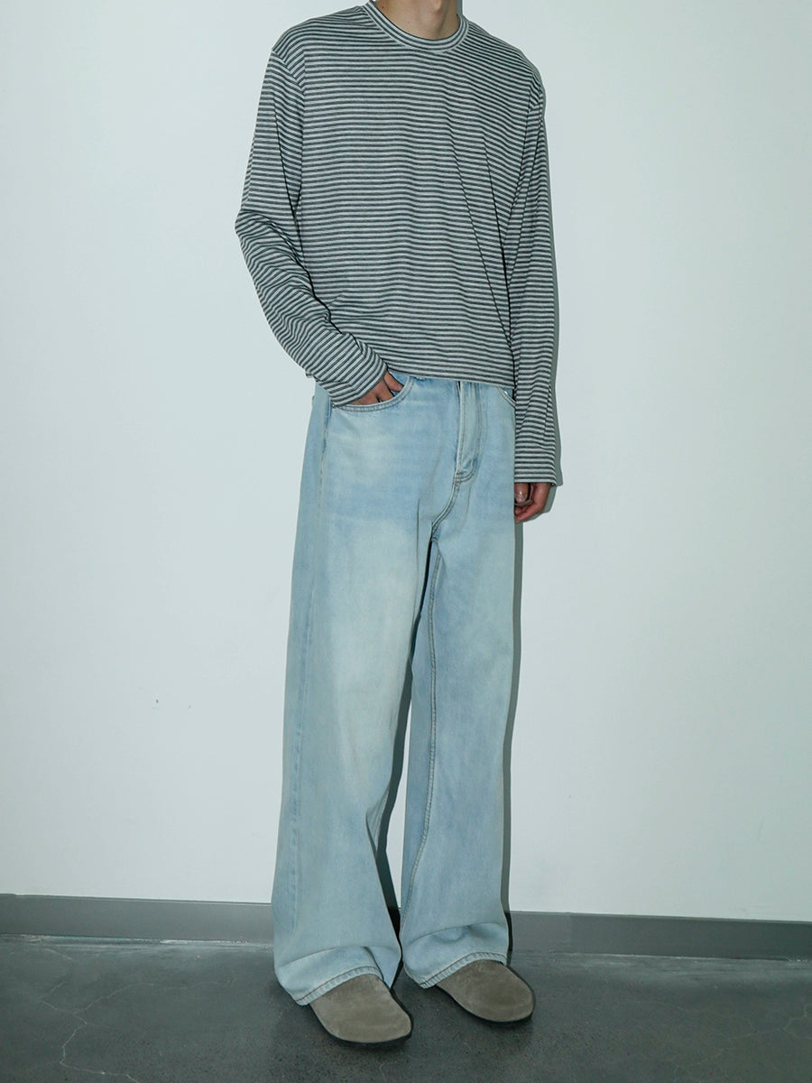 PLUS NO LOGO Casual Retro Crew Neck Striped Long Sleeve