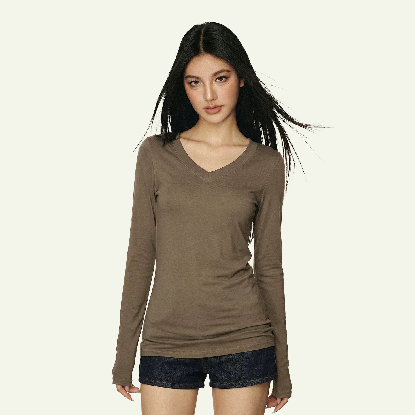 Cherry Melody V-Neck Slimming Long-Sleeve Top
