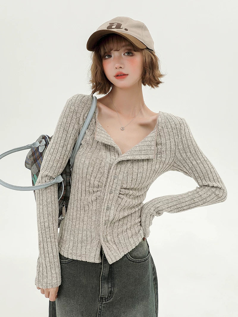 Girlyhalo Silmslimming Look Single-breasted Knittingcardigan