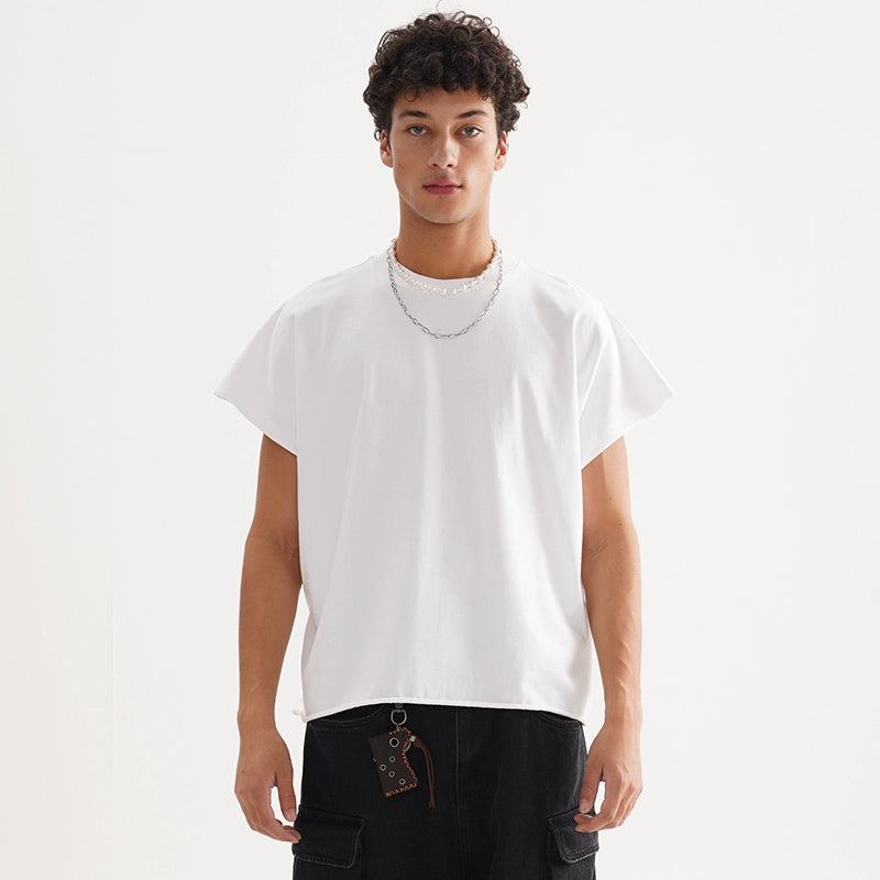 FIVE MEN short rough edge one-piece sleeve pure cotton BOXY Tee