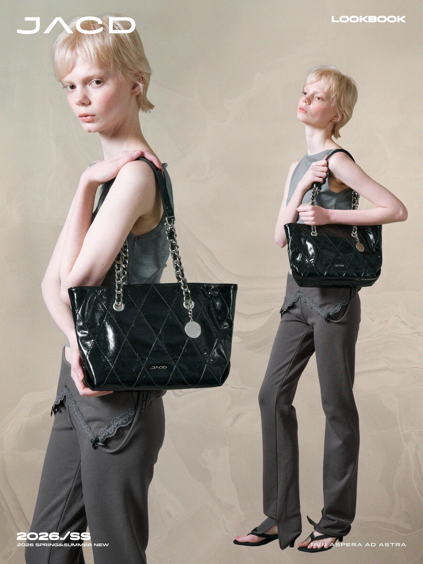 JACD Black Chain Large Capacity Tote Bag