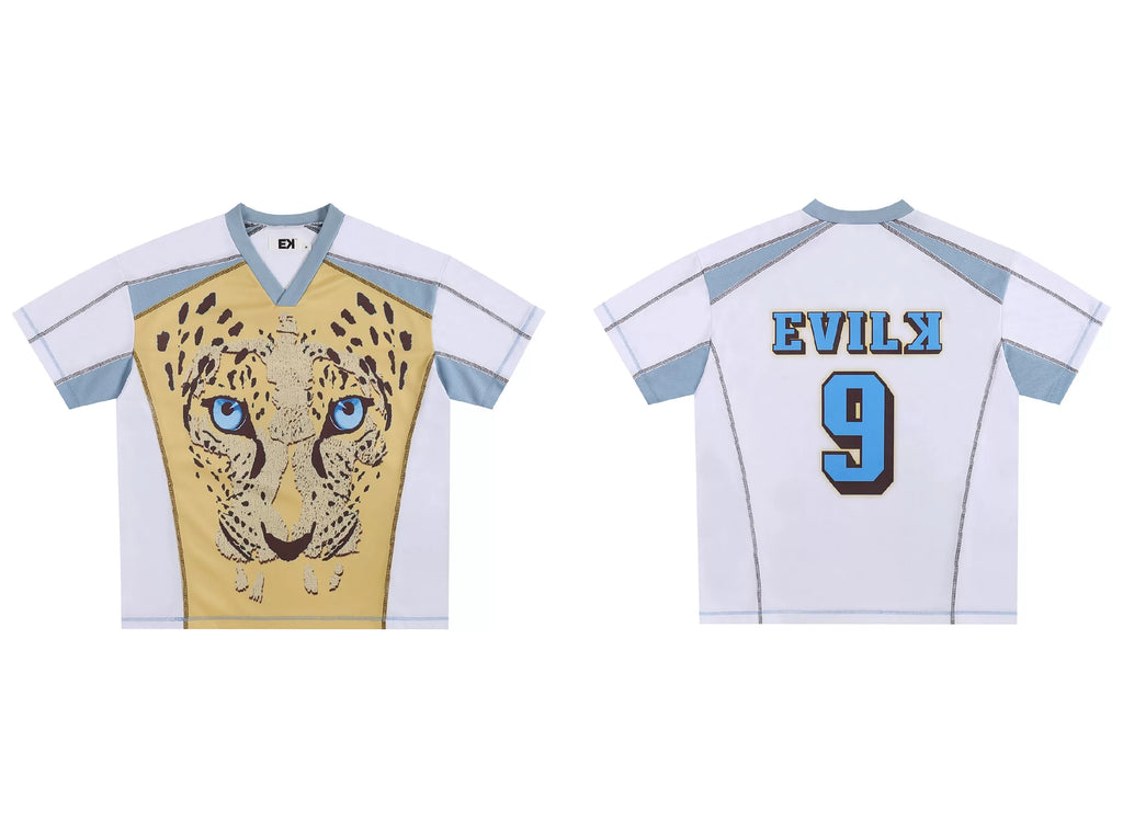 EK Leopard Print V Neck Casual Sports Tee