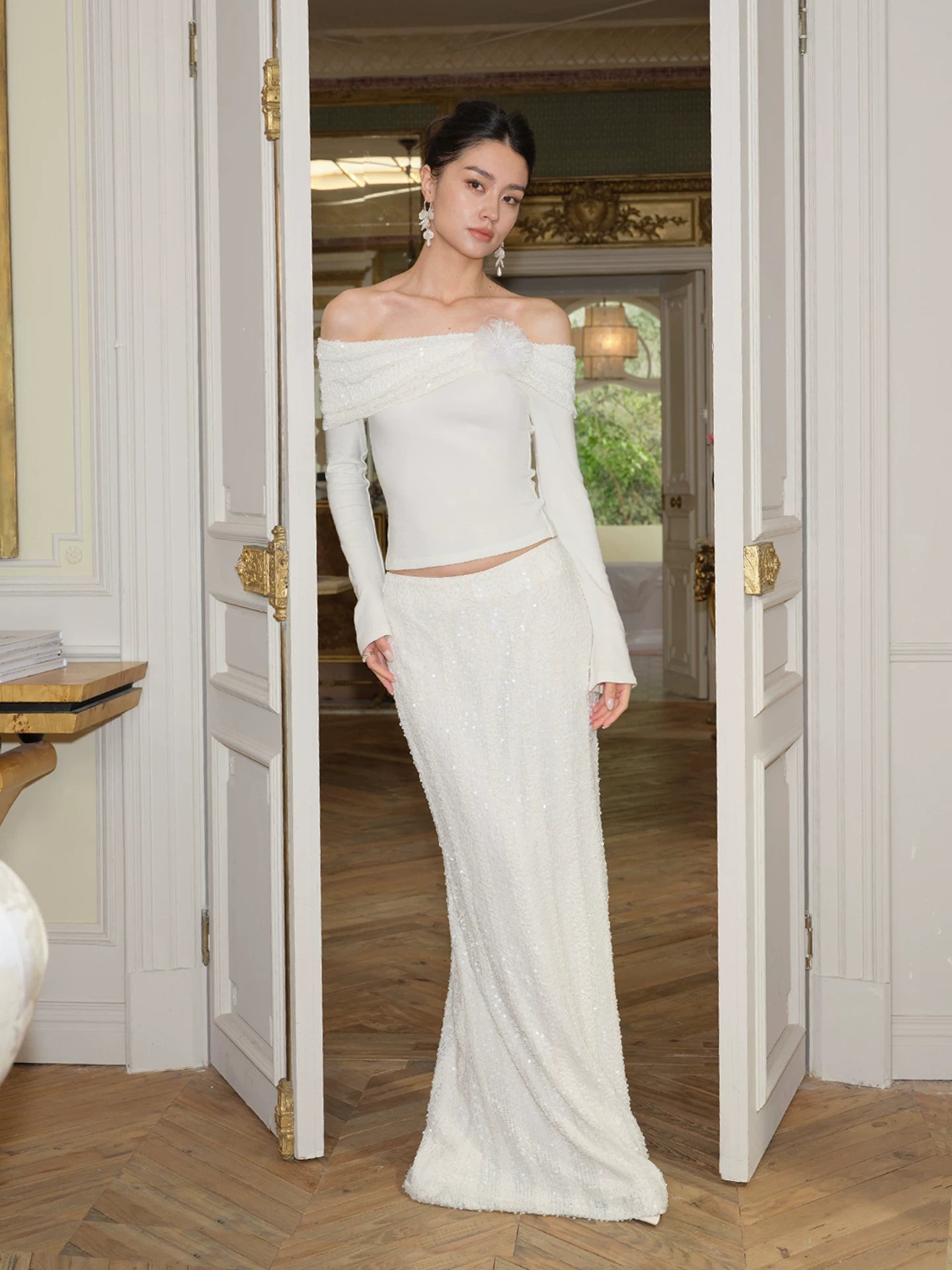 J TheChosen Skeleton-knit Sequined Slim Dress