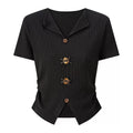 Cantonstory Retro V-neck Front Shoulder Waist Thin Tee