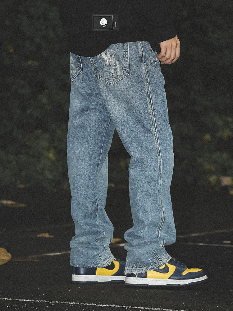 UNTILWERICH Straight-embroidered Loose Casual Hip-hop Jeans