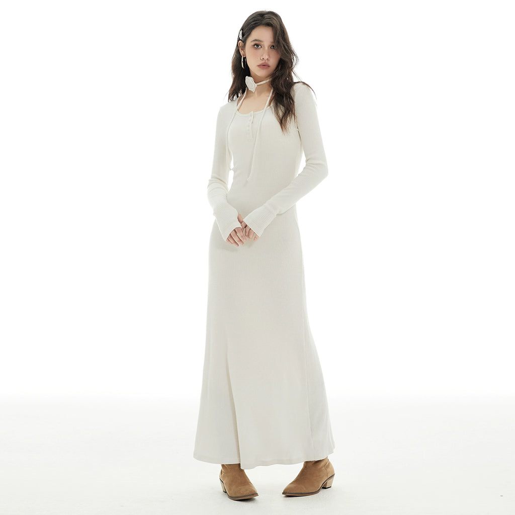 Imone Silver Rose Strap Finger Covers Long Sleeve Dress