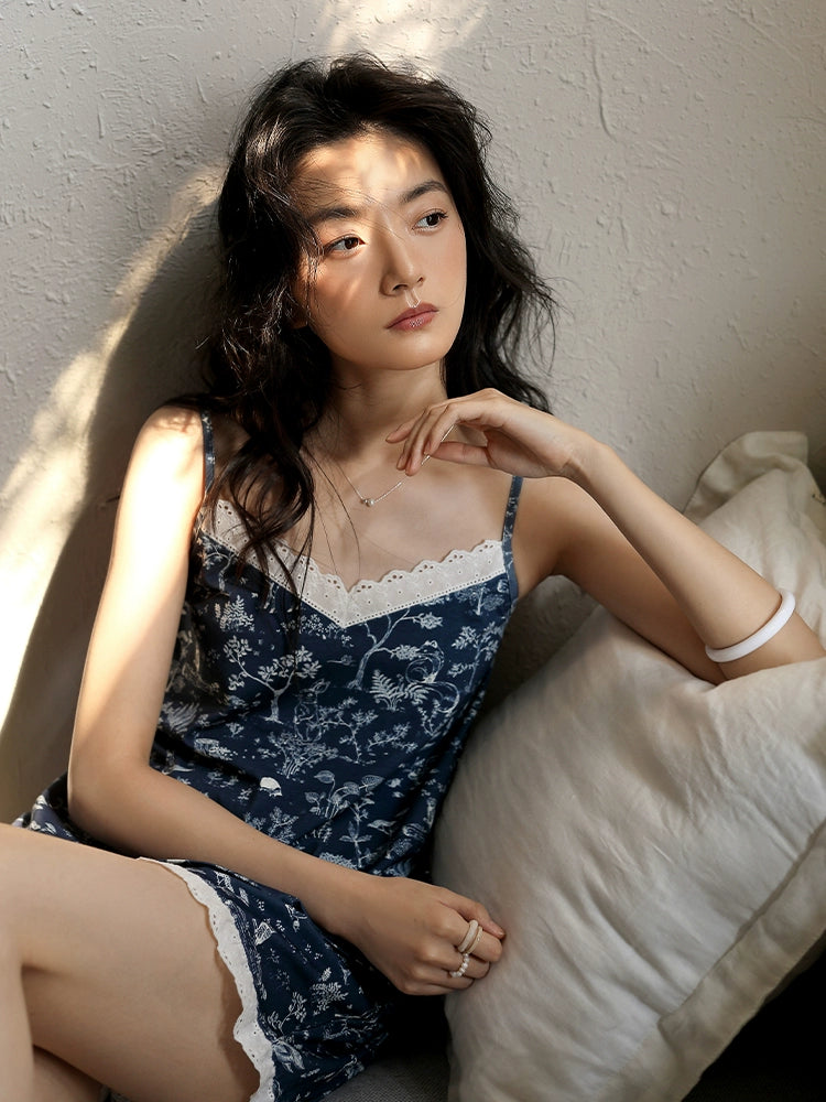 Yuenei with Chest Pad Floral Loungewear Set