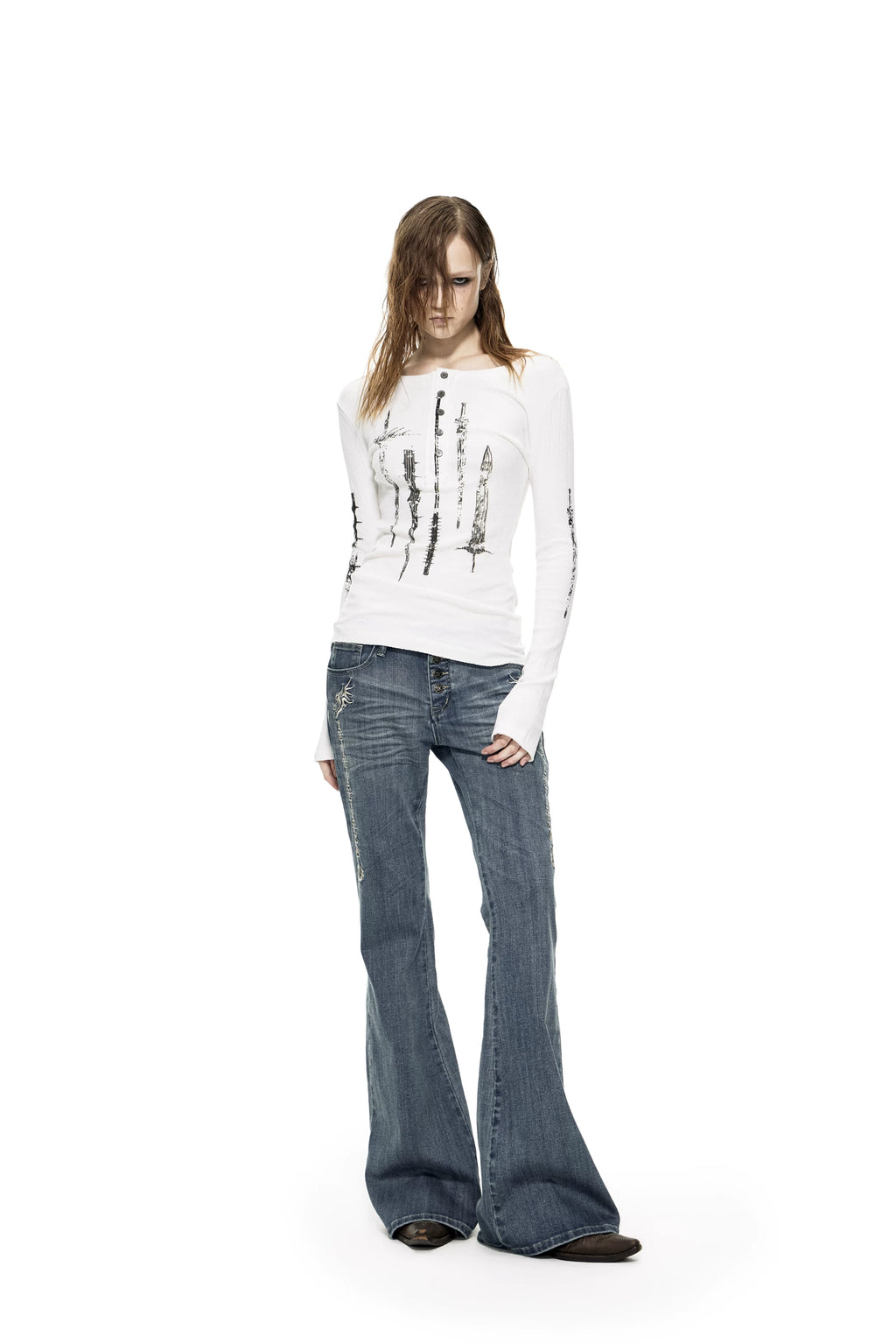 TEAMGEEK Totem-embroidered Stretch-flared Jeans