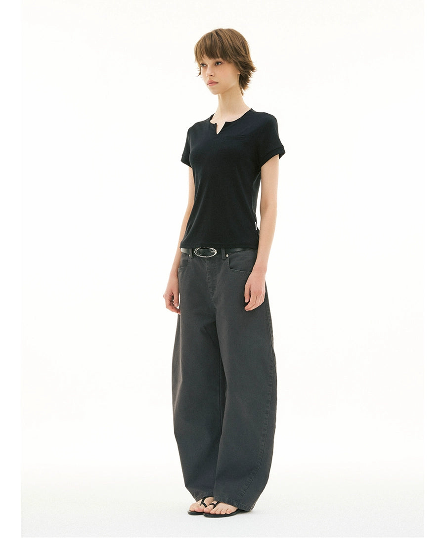 FUNKYFUN Versatile Wide V-neck Waist Tee