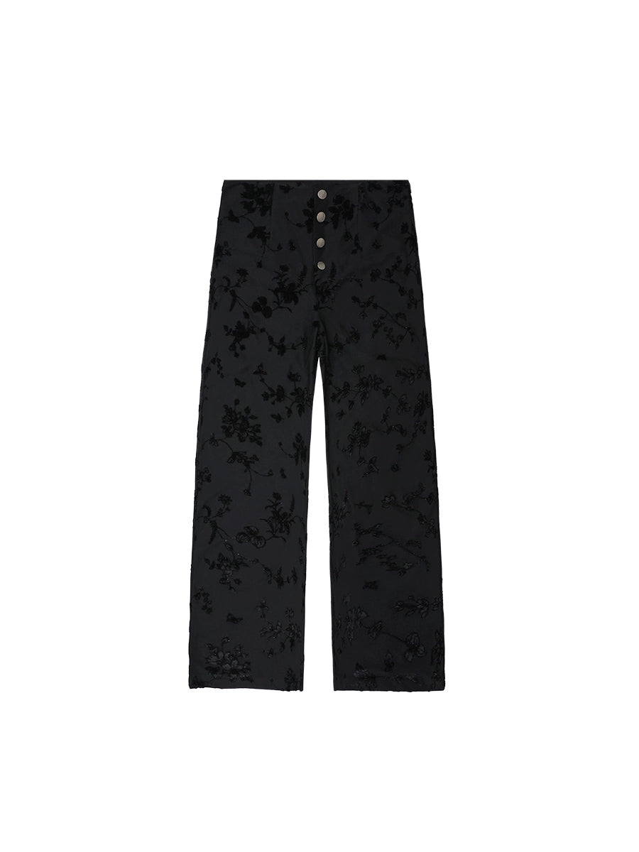 FUZZYKON Button Placket Light Drop Straight Loose Flocking Pants
