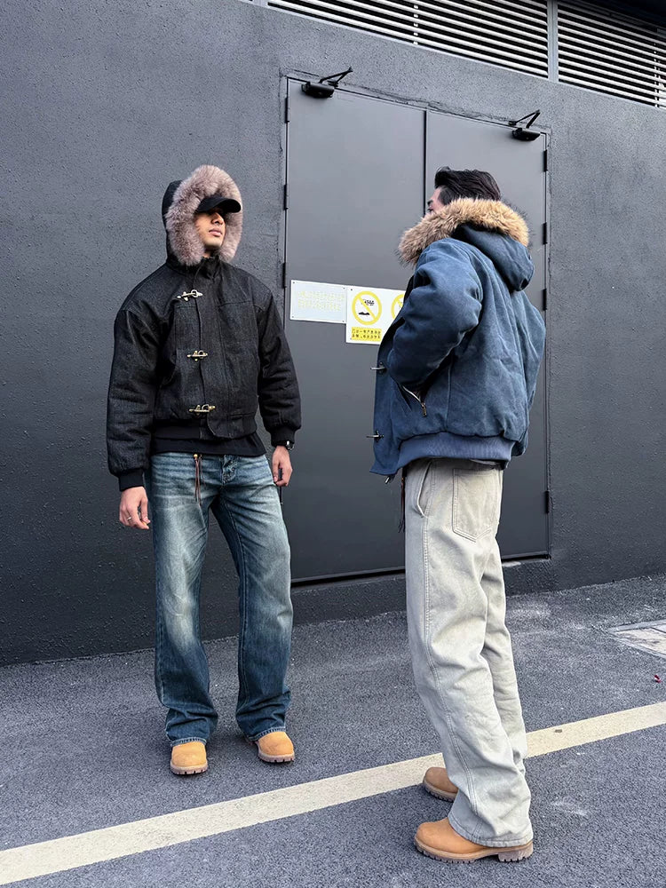 ZOZOFOREST Heavy Detachable Fur Collar Plush Seat Mountain Carving Jacket