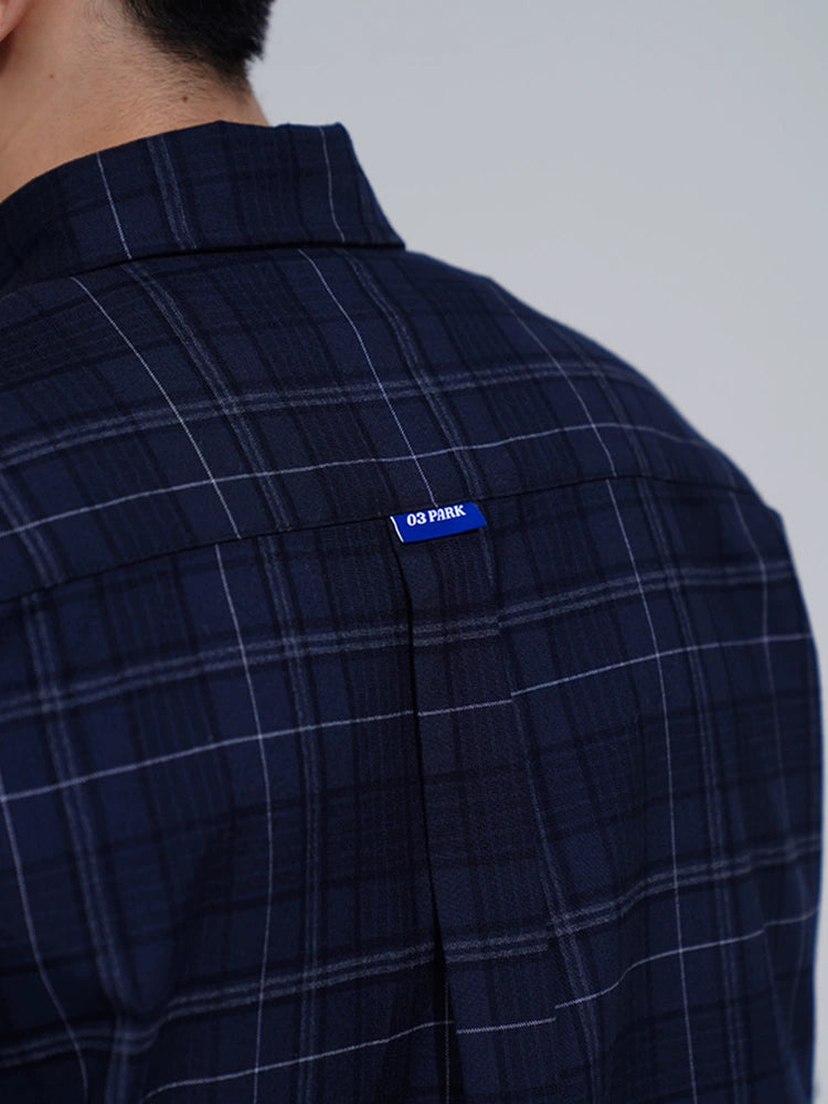 O3PARK Loose Casual Japanese Half-sleeve Plaid Short-sleeved Shirt