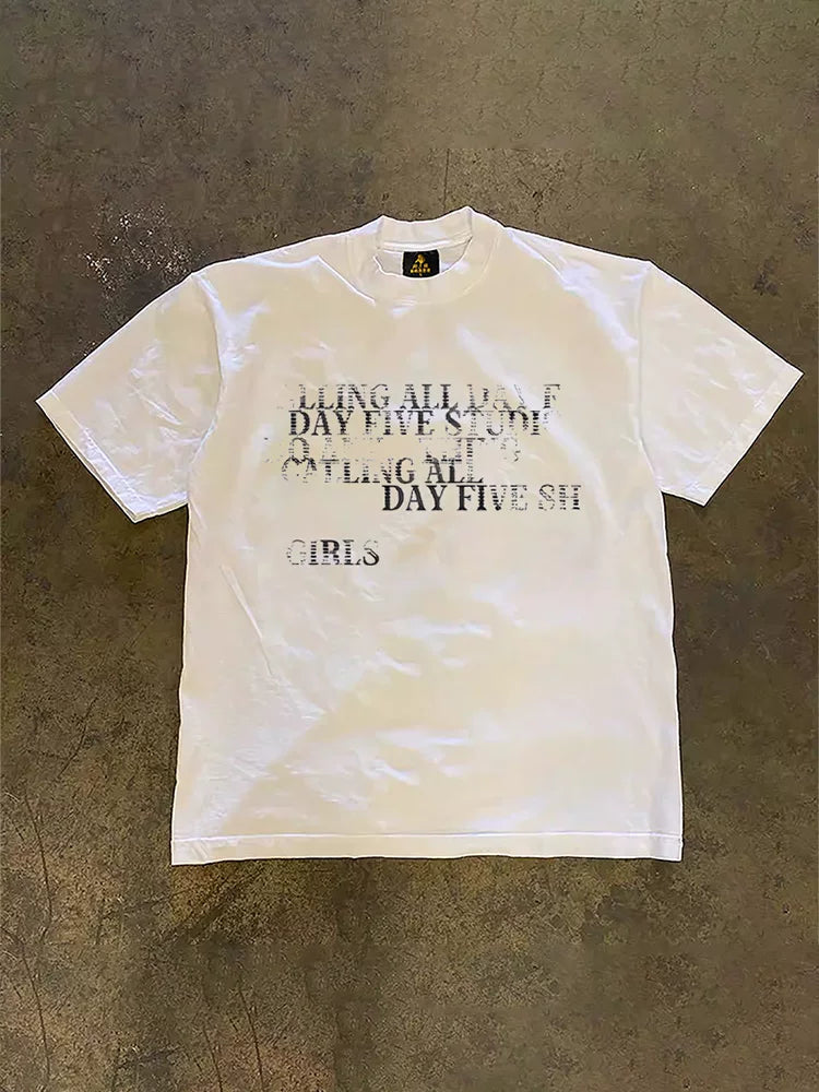 UPUPXIA  English Printing Loose Casual Tee
